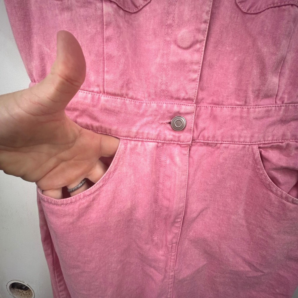 Entro Pink Utility Jumpsuit Short Sleeve Denim Acid Wash Boiler Suit Small - Picture 6 of 10